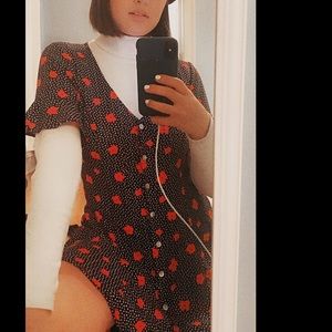 red navy and white polka dot floral mini dress | S
